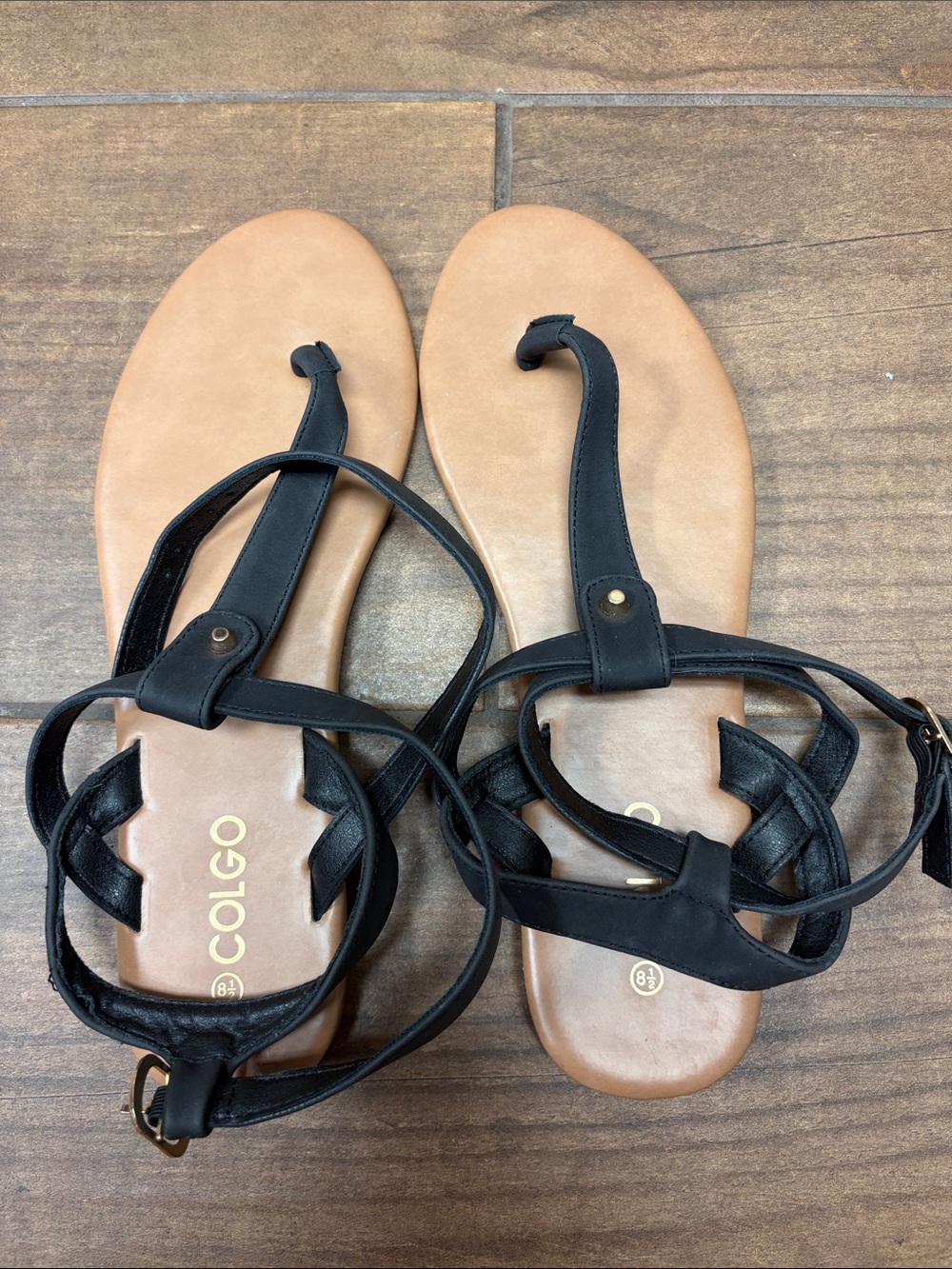 COOLGO Black Strappy Women's Sandals with Tan Footbed